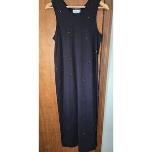 Quacker Factory Long Maxi Dress Size Large Black Rhinestones Sleeveless